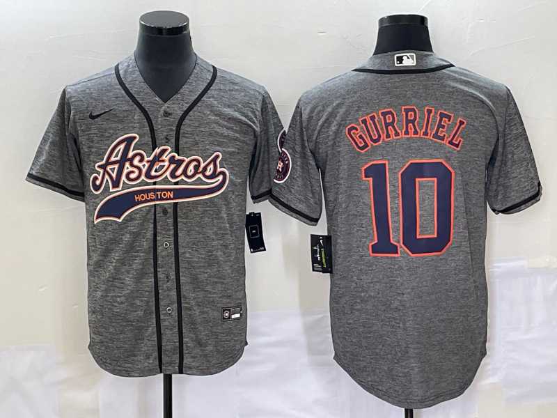 Mens Houston Astros #10 Yuli Gurriel Grey Gridiron Cool Base Stitched Jersey->houston astros->MLB Jersey